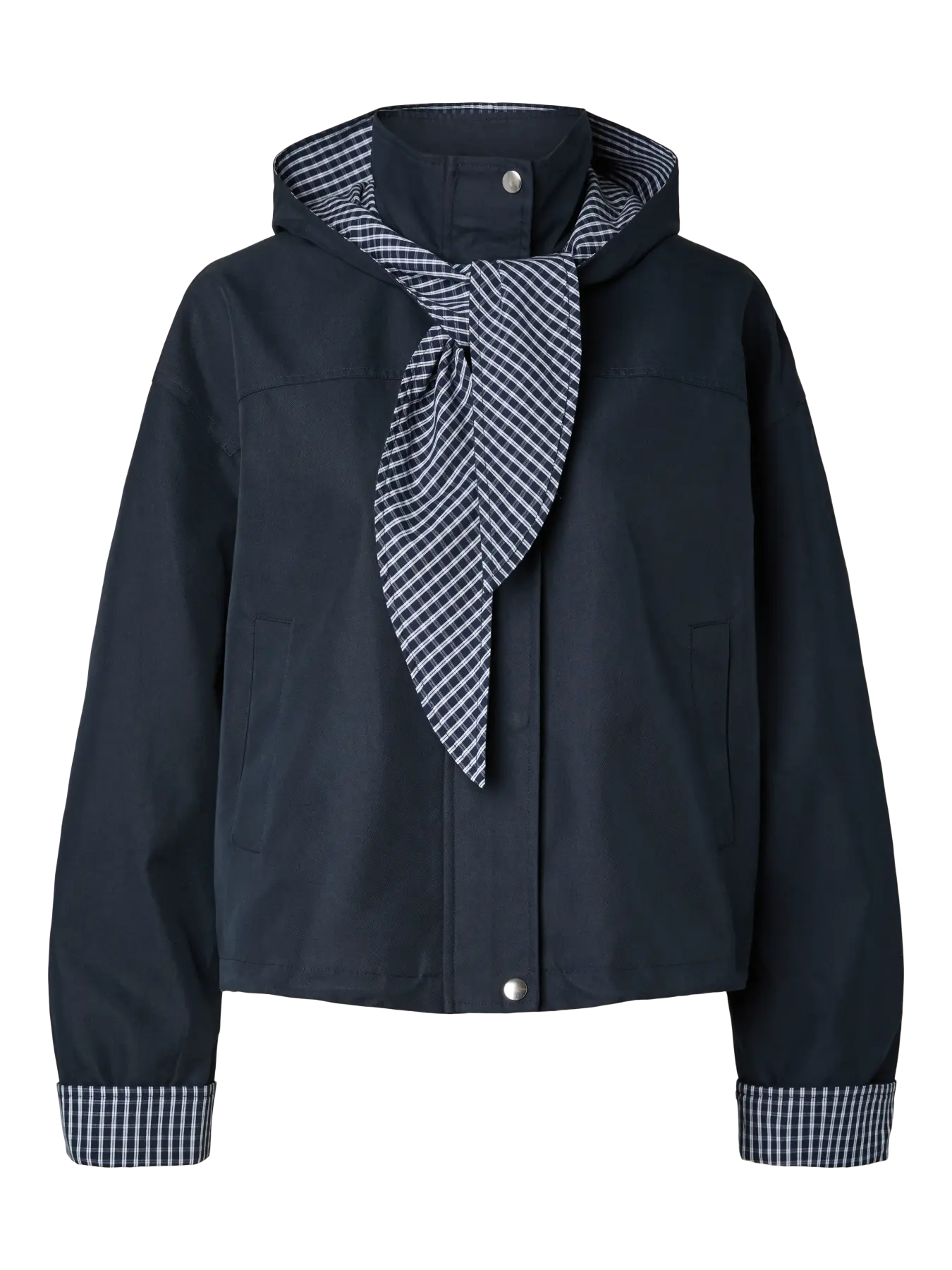 Yasanca ls hood jacket s. - story - navy blazer - checked hood