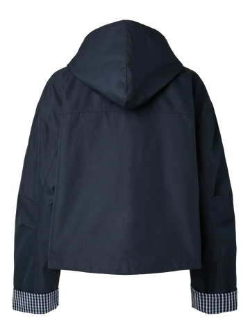 Yasanca ls hood jacket s. - story - navy blazer - checked hood