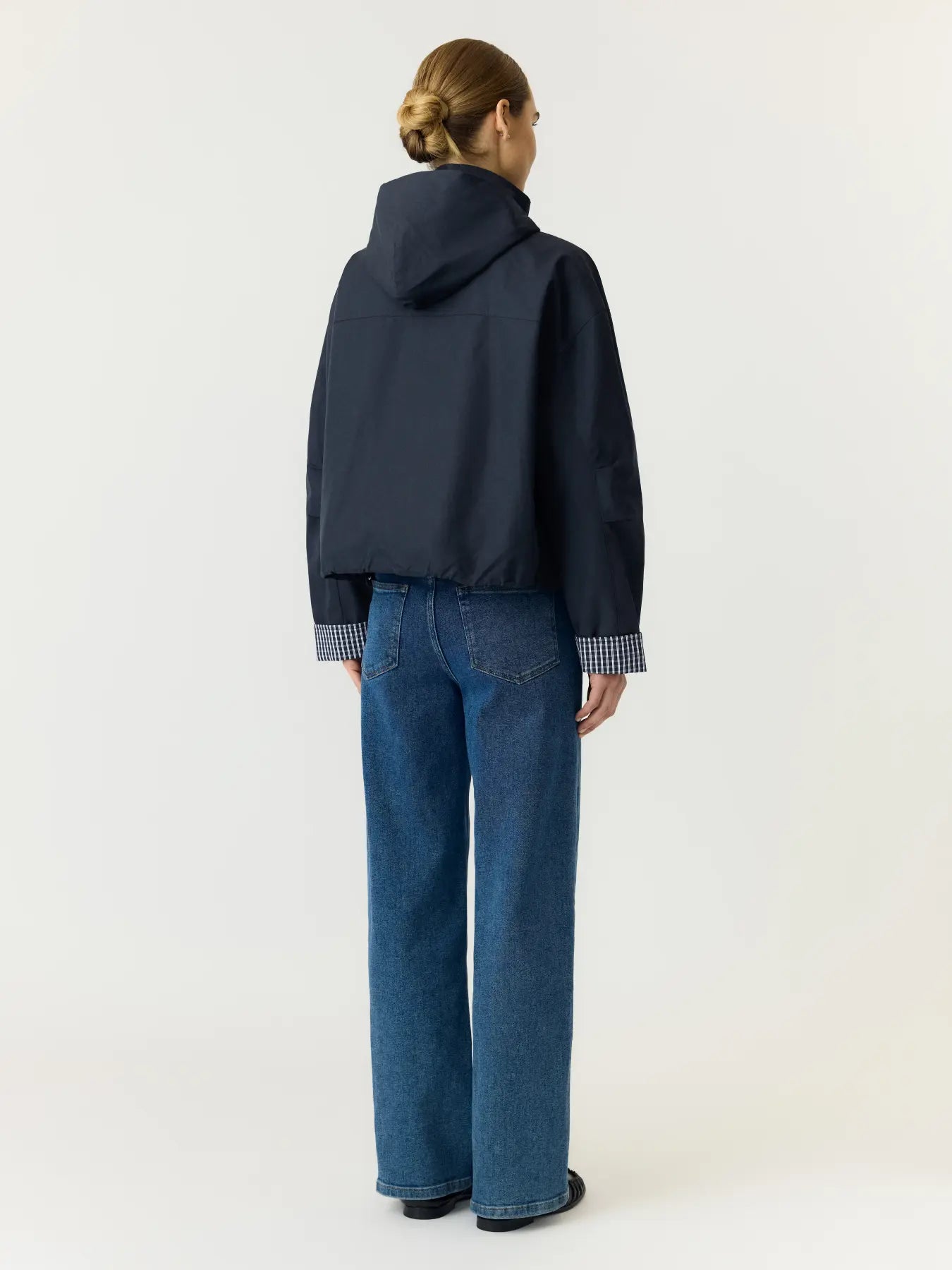 Yasanca ls hood jacket s. - story - navy blazer - checked hood