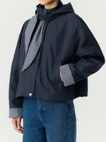 Yasanca ls hood jacket s. - story - navy blazer - checked hood