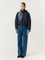 Yasanca ls hood jacket s. - story - navy blazer - checked hood