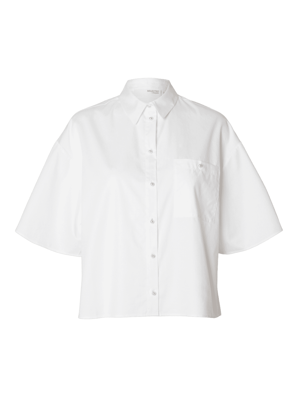 Slfagnese 2/4 cropped pearl shirt - Bright White