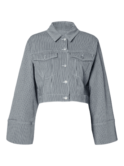 Slfmyra ls stripe short denim jacket - Medium blue denim white