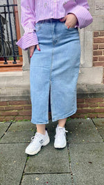 Yasdolma hw midi denim skirt - light blue denim