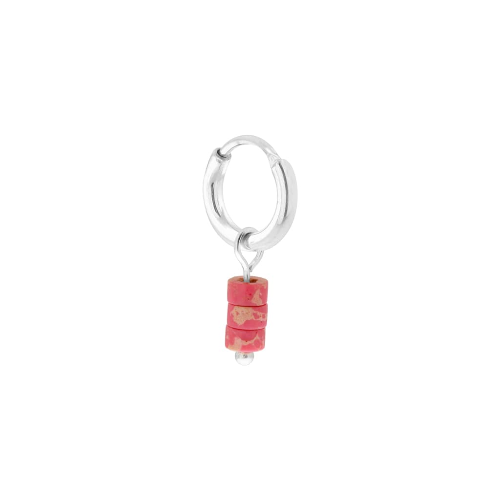 Single pink marble hoop silver