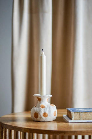 Byron candle holder - nature - stoneware - brown dots