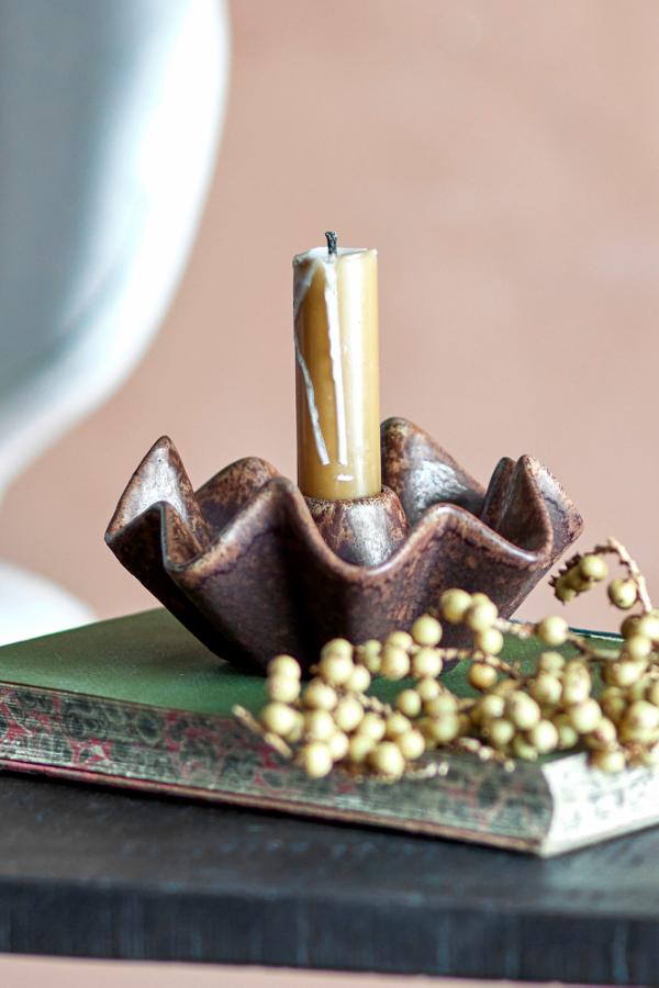 Rameeza candle holder - stoneware - brown