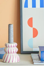 Gabin candle holder - stoneware - purple stripes