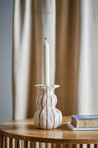 Byron candle holder - nature - stoneware- brown stripes