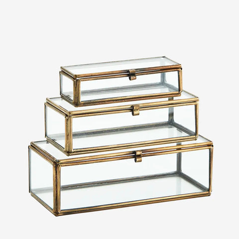 Glass boxes - clear - Ant.brass - 3x
