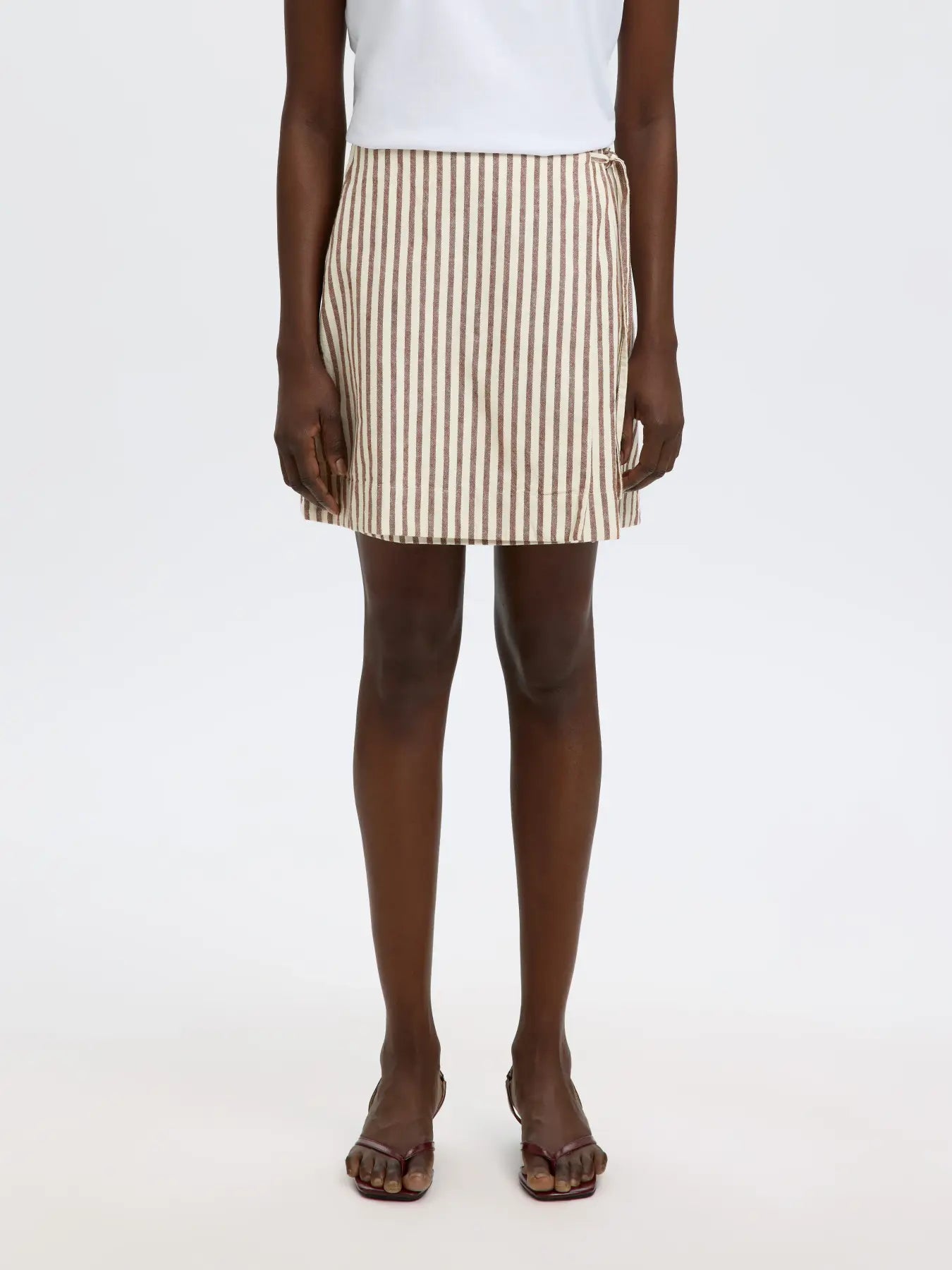 Slfjohanne mw short wrap skirt - cherry mahogany stripe