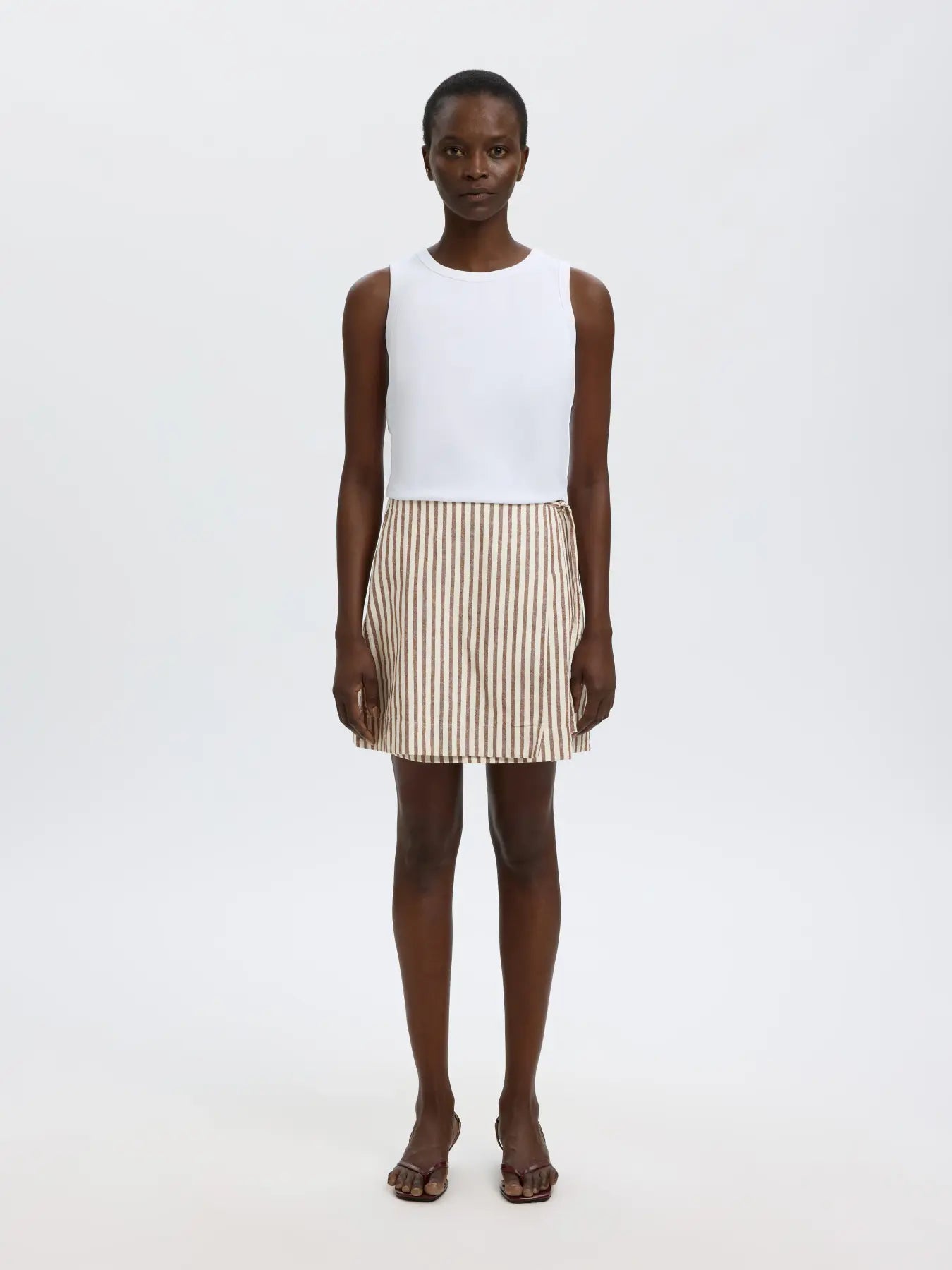 Slfjohanne mw short wrap skirt - cherry mahogany stripe