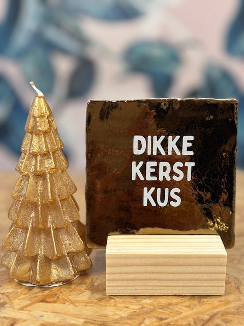 Tegel - Dikke kerstkus - goud/wit