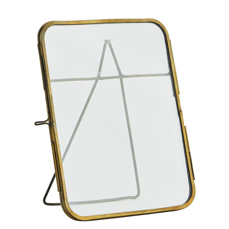 Standing photo frame round ant. brass 13x18