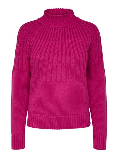 Slfnima ls knit highneck camp - raspberry rose