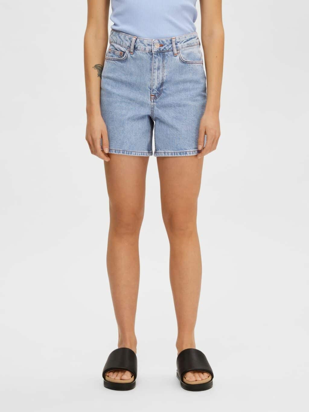 Slfkrista hw white denim short - light blue denim