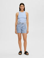 Slfkrista hw white denim short - light blue denim