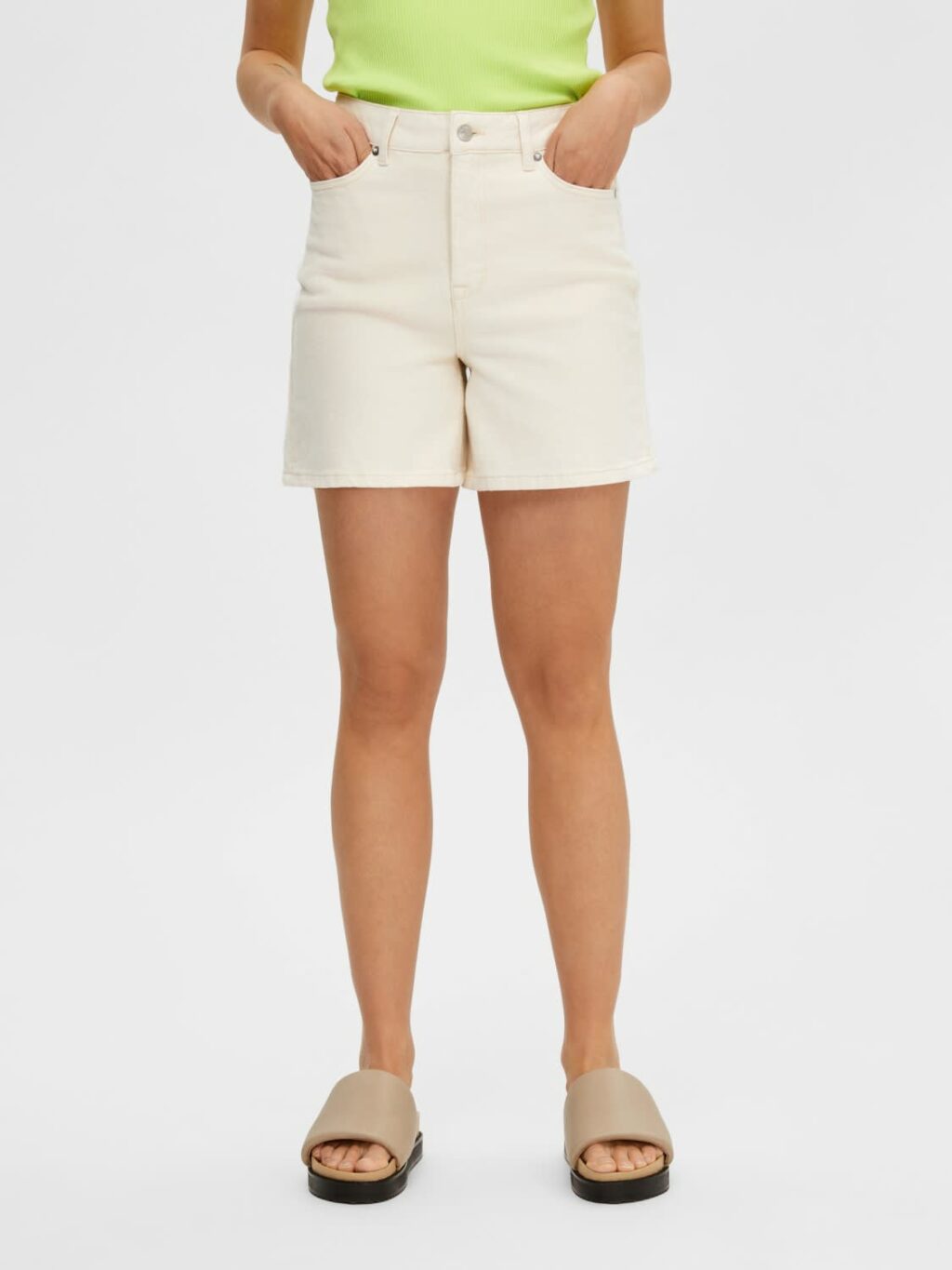 Slfkrista hw white denim short - whisper white
