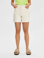Slfkrista hw white denim short - whisper white