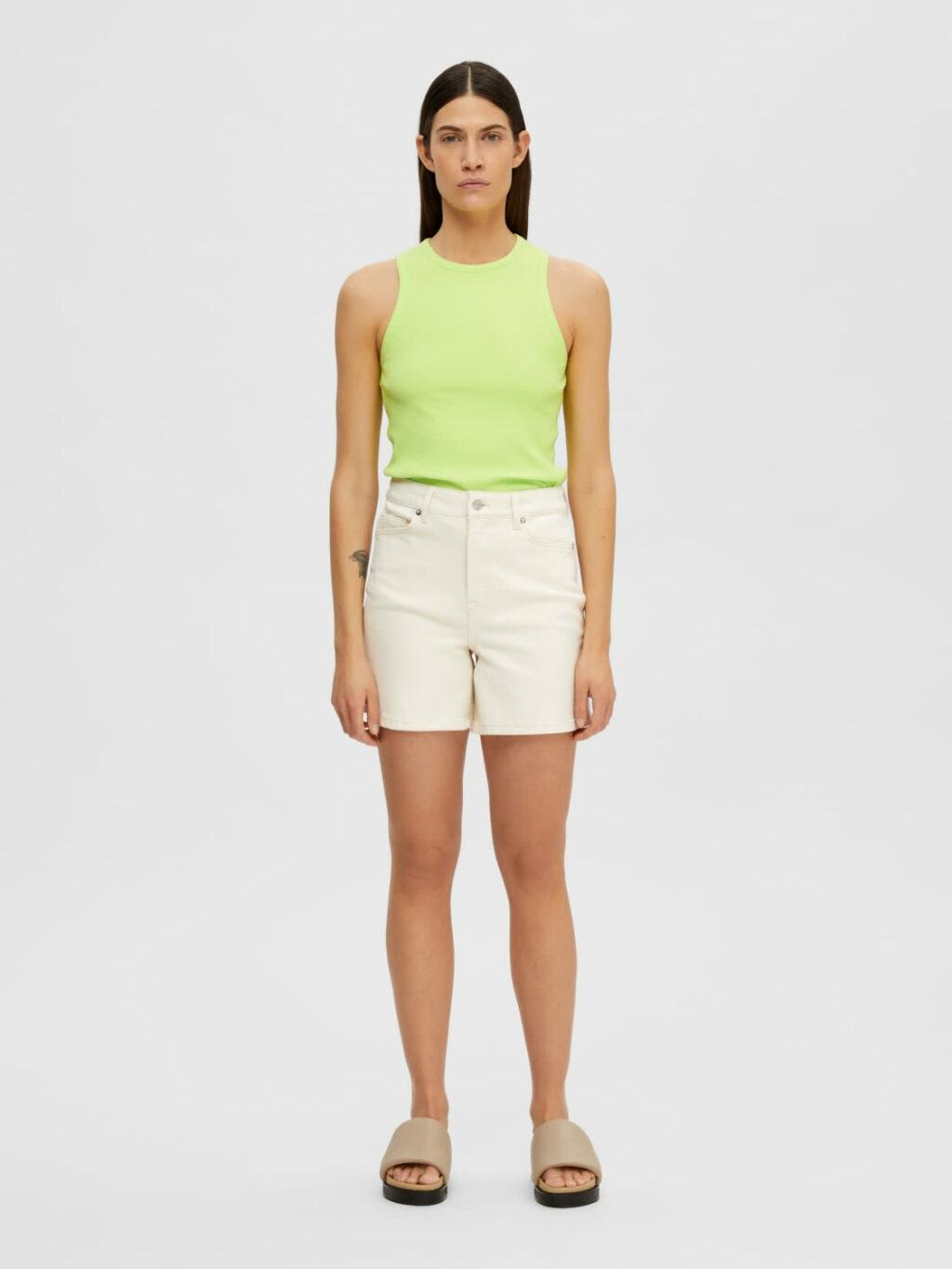 Slfkrista hw white denim short - whisper white