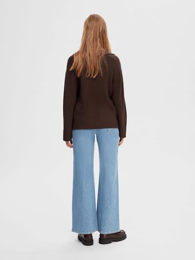 Slfeloise erin hw wide pants - medium blue denim