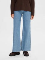 Slfeloise erin hw wide pants - medium blue denim