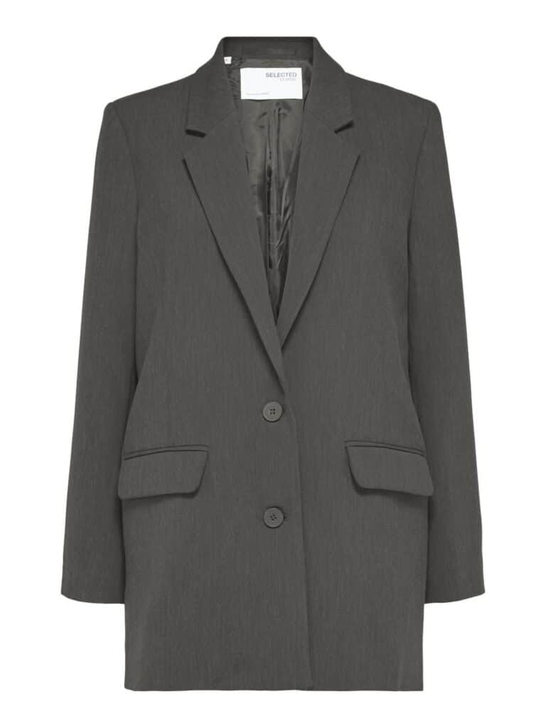 Slfrita ls relaxed blazer - dark grey melange