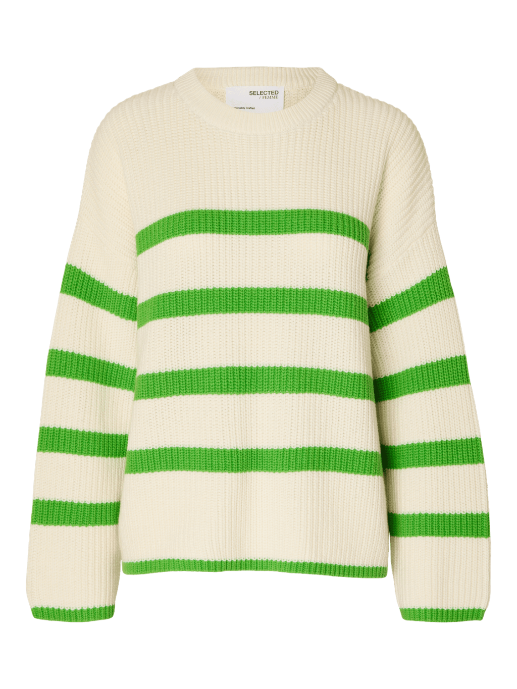 Slfbloomie ls knit o-neck noos - snow white green