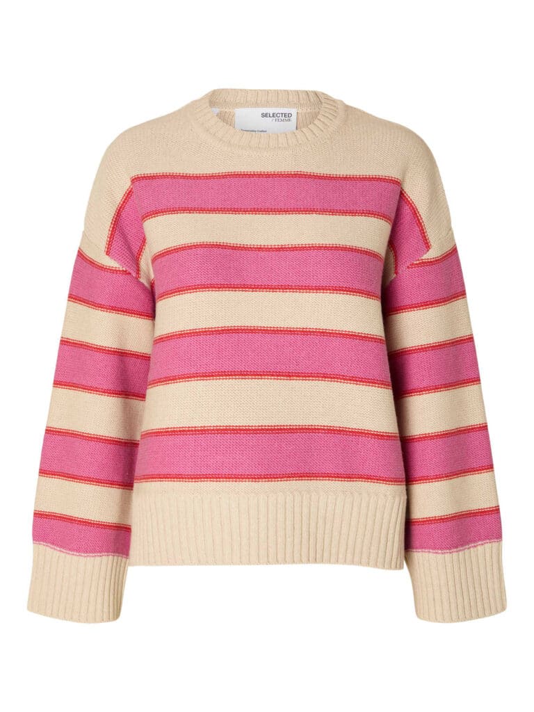 Slfjill ls knit oneck - birch - phlox pink