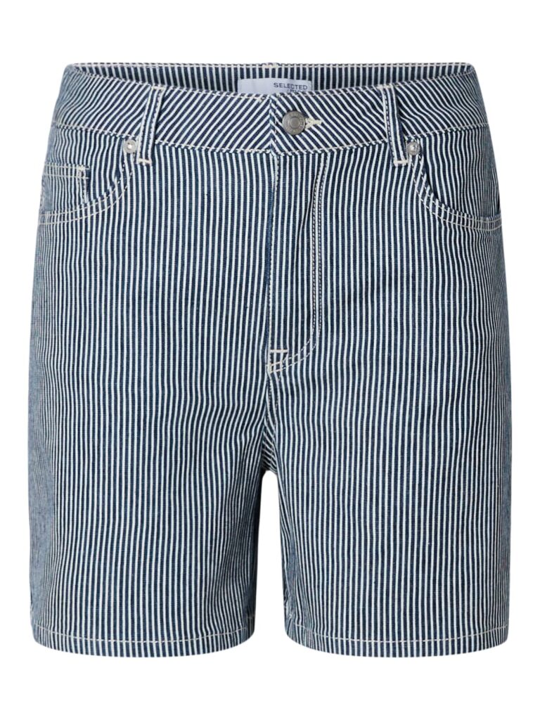 Slfmyra hw stripe denim shorts - Medium blue denim white