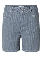 Slfmyra hw stripe denim shorts - Medium blue denim white