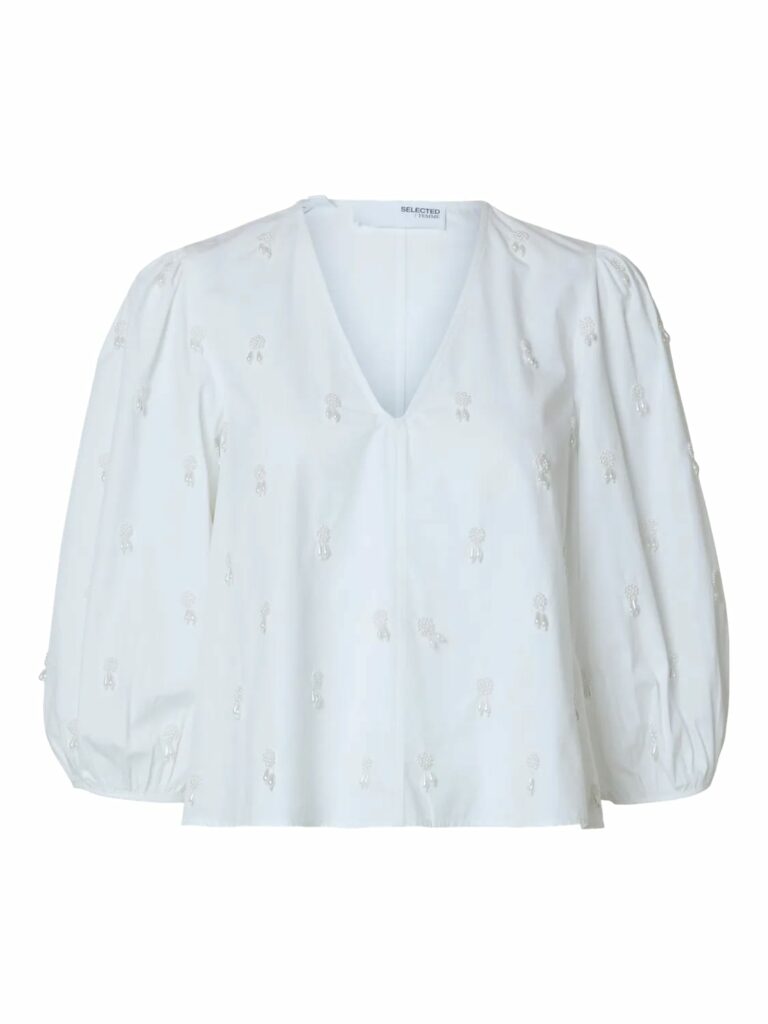 Slfgalia 3/4 sequins top b - bright white