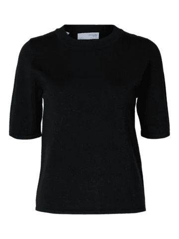 Slflura lurex 2/4 knit oneck - black