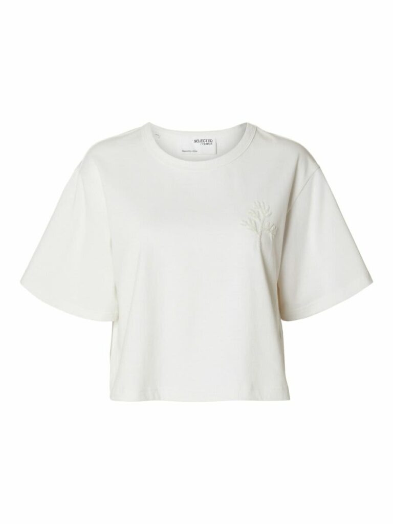 Slfmarita 2/4 pearl emb tee - Bright White