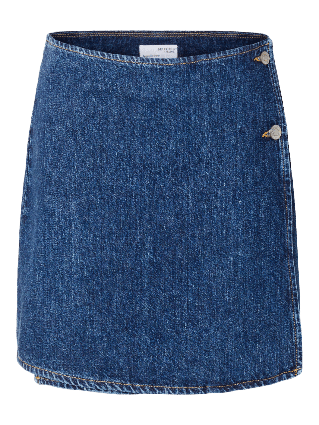 Slfclair mid short wrap denim skirt - medium blue denim