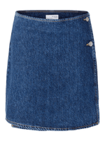 Slfclair mid short wrap denim skirt - medium blue denim