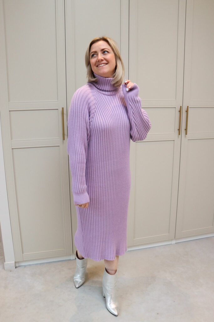 Yasmavi ls knit roll neck dress - Orchid bloom