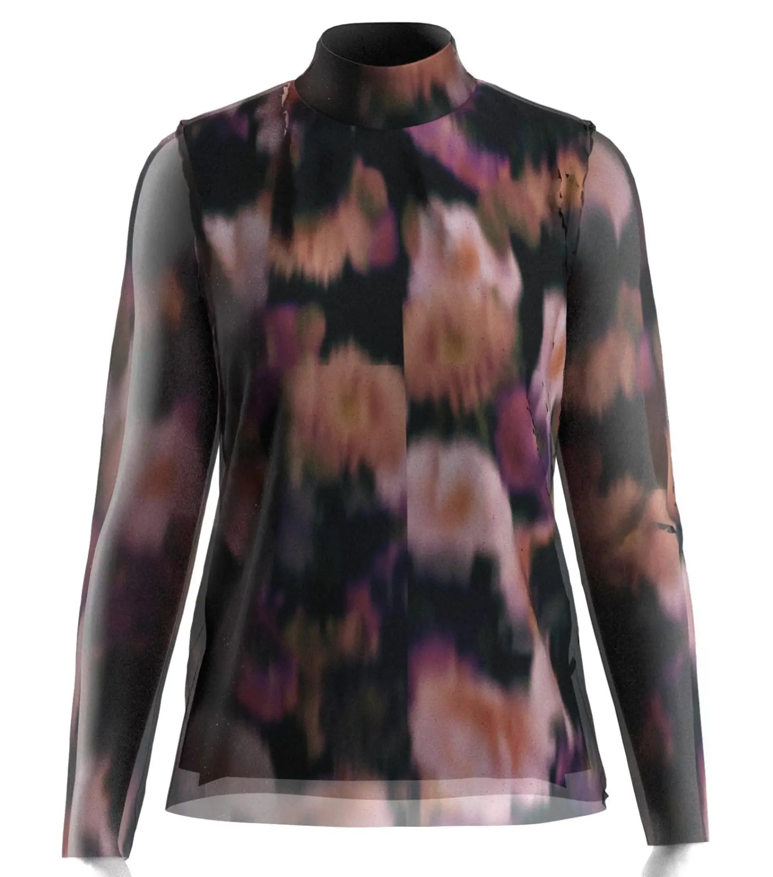 Yasmindy high neck ls mesh top - black mindy aop