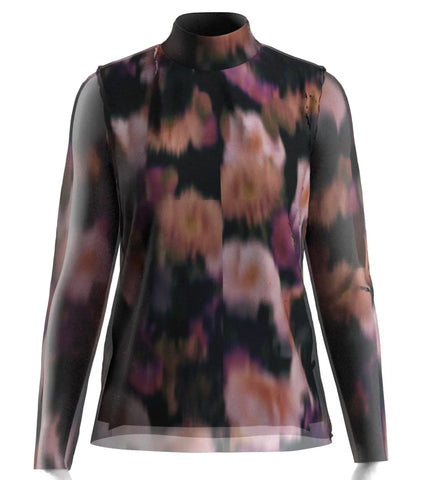 Yasmindy high neck ls mesh top - black mindy aop