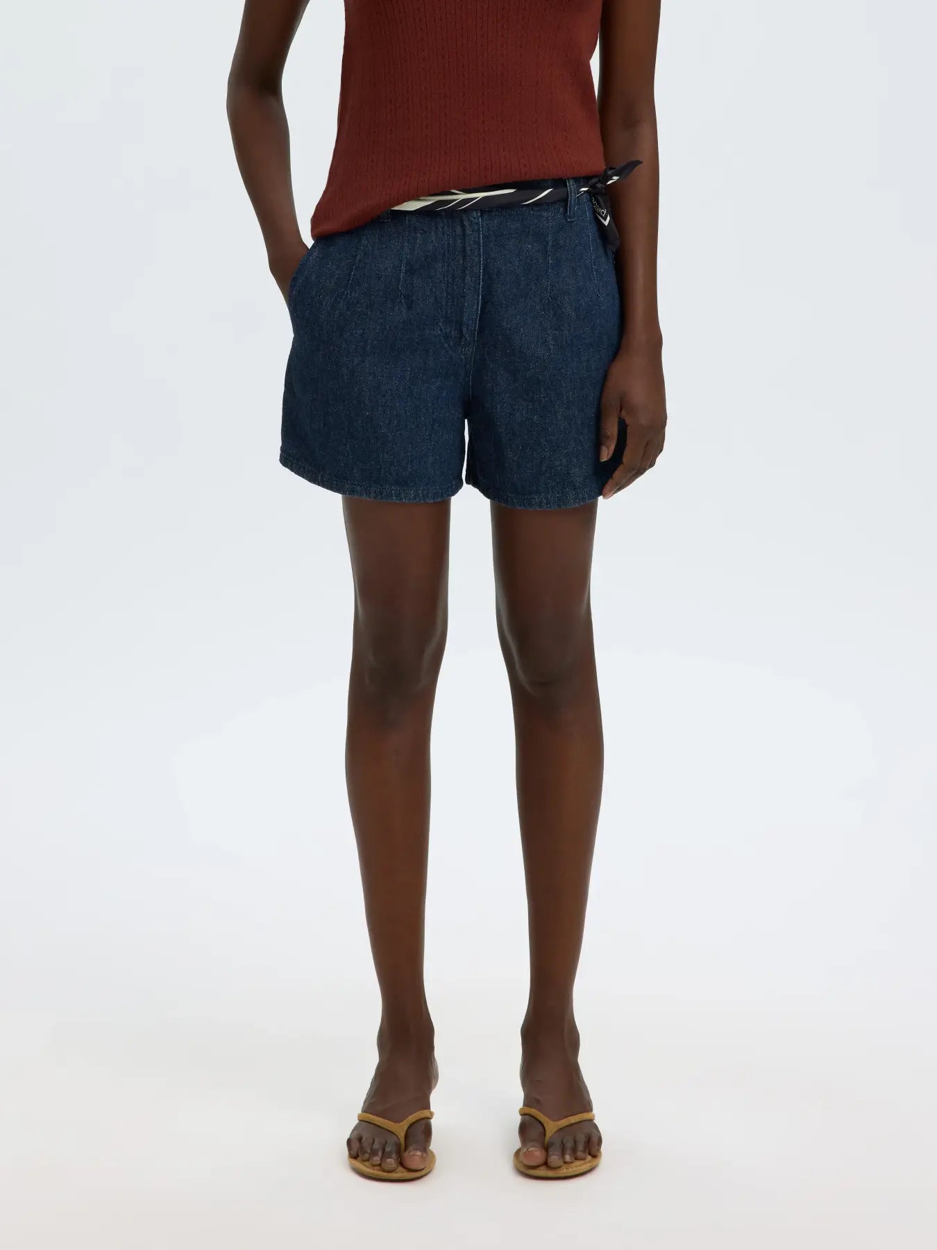 Slfhanny hw mini denim shorts - dark blue denim