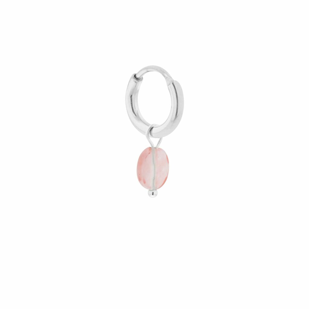 SINGLE PINK OVAL HOOP SILVER